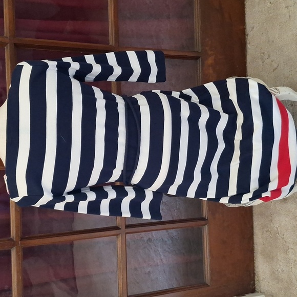 RALPH LAUREN NAVY, WHITE & RED STRIPE 3/4 SLEEVE COTTON PENCIL DRESS - Picture 5 of 6